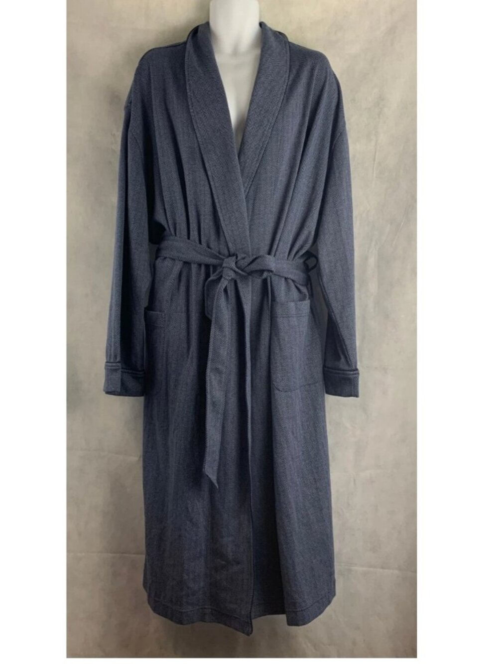 Polo Ralph Lauren Men's Jacquard-Knit Herringbone Robe, Navy Blue, L/XL